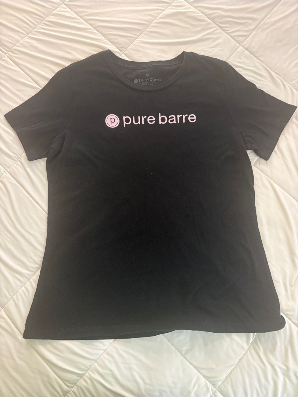Pure Barre Black Tee with Light Pink Logo